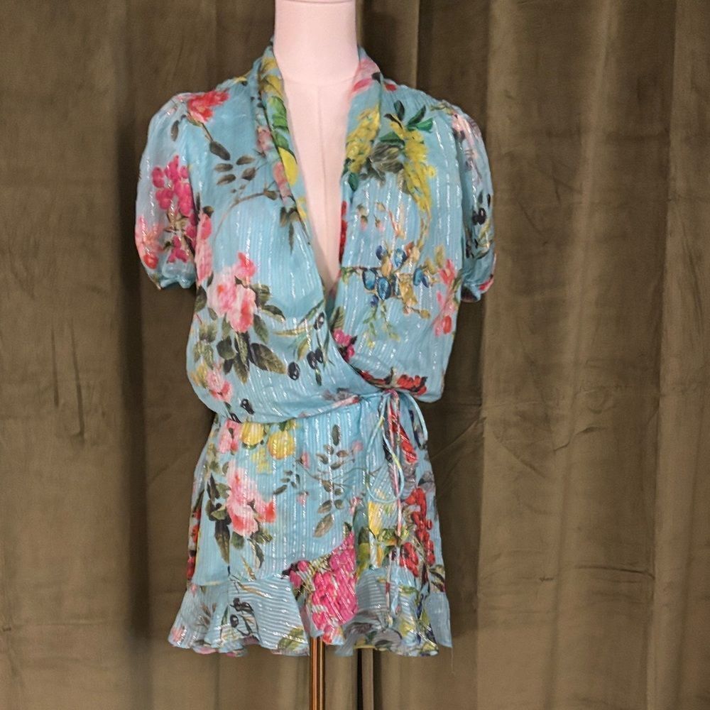 Rococo Sand Floral Wrap mini dress, XS